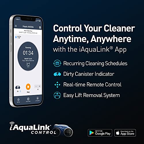 Polaris 9650iQ Sport Robotic Cleaner, Automatic Vacuum for InGround Pools up to 60ft, Smart App, WiFi, Amazon Alexa, 70ft Swivel Cable w/Strong Suction & Easy Access Filter Canister