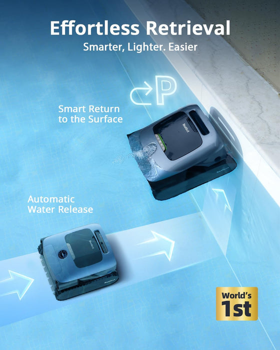 Beatbot Aquasense Pro Cordless Pool Cleaner Robot - Clarifies Water, Cleans Surface, Floor, Walls and Waterline, Intelligent Path Optimization, Surface Parking - Dark Blue
