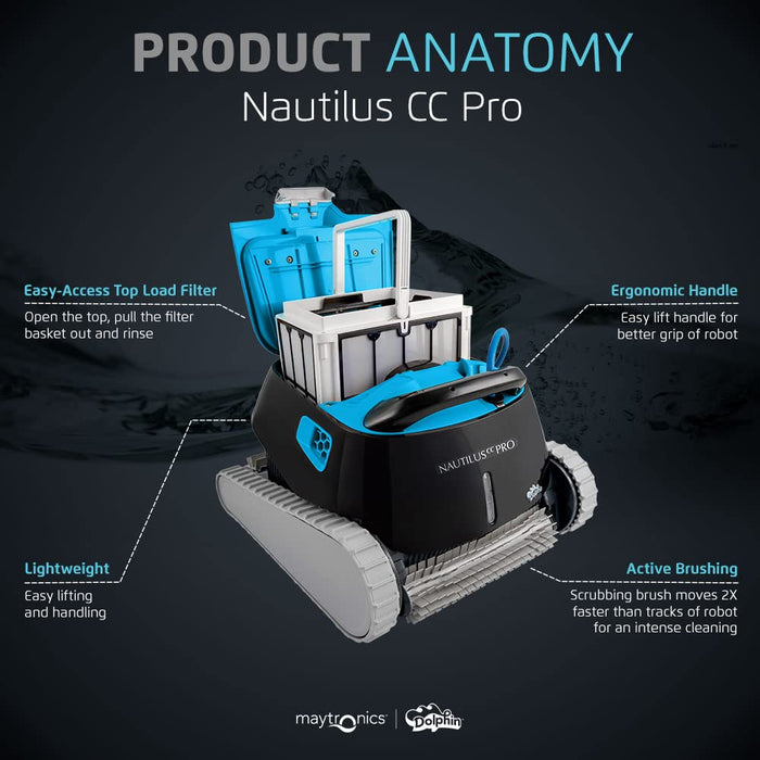 Dolphin Nautilus CC Pro Wi-Fi Robotic Pool Vacuum Cleaner up to 50 FT - Waterline Scrubber Brush