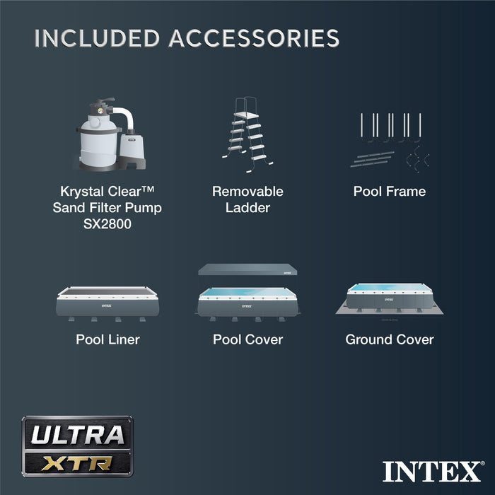 INTEX 26373EH Ultra XTR Deluxe Rectangular Above Ground Swimming Pool Set: 32ft x 16ft x 52in – Includes 2800 GPH Sand Filter Pump – SuperTough Puncture/Rust Resistant – Easy to Assemble