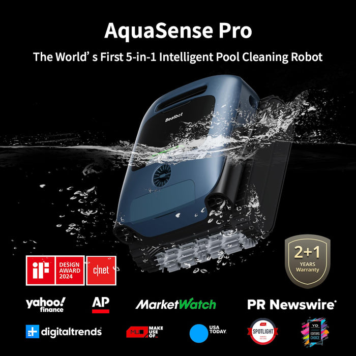 Beatbot Aquasense Pro Cordless Pool Cleaner Robot - Clarifies Water, Cleans Surface, Floor, Walls and Waterline, Intelligent Path Optimization, Surface Parking - Dark Blue