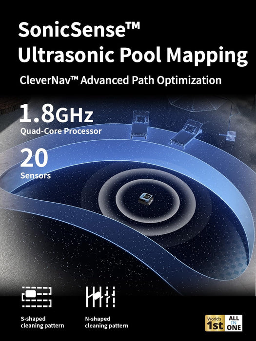 Beatbot AquaSense Pro Cordless Pool Cleaner Robot - Clarifies Water, Cleans Surface, Floor, Walls and Waterline, Intelligent Path Optimization, Surface Parking-Dark Blue