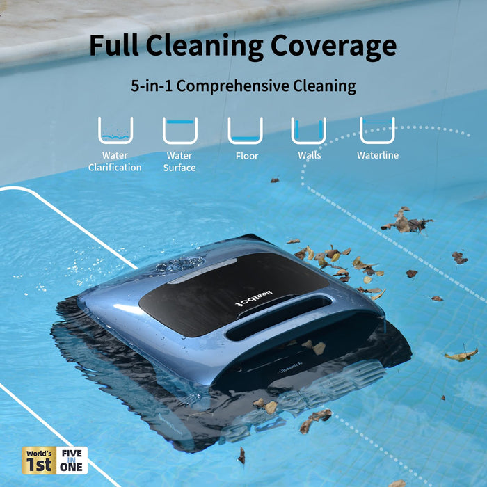 Beatbot Aquasense Pro Cordless Pool Cleaner Robot - Clarifies Water, Cleans Surface, Floor, Walls and Waterline, Intelligent Path Optimization, Surface Parking - Dark Blue