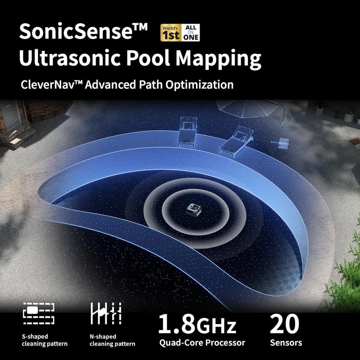 Beatbot Aquasense Pro Cordless Pool Cleaner Robot - Clarifies Water, Cleans Surface, Floor, Walls and Waterline, Intelligent Path Optimization, Surface Parking - Dark Blue