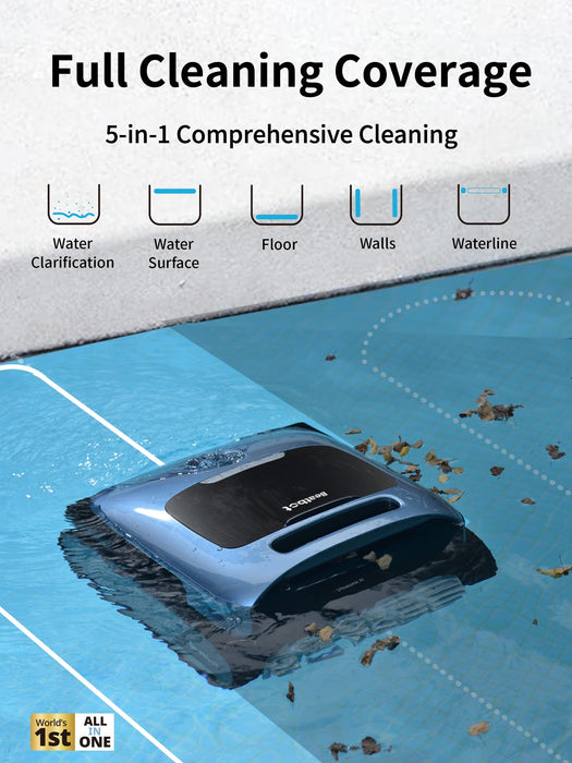 Beatbot AquaSense Pro Cordless Pool Cleaner Robot - Clarifies Water, Cleans Surface, Floor, Walls and Waterline, Intelligent Path Optimization, Surface Parking-Dark Blue