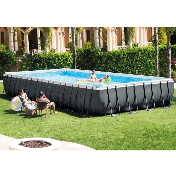 Intex 24ft x 12ft x 52in Ultra XTR Frame Rectangular Swimming Pool Set with Sand Filter Pump, Ladder, Ground Cloth, Cover and Robot Vacuum